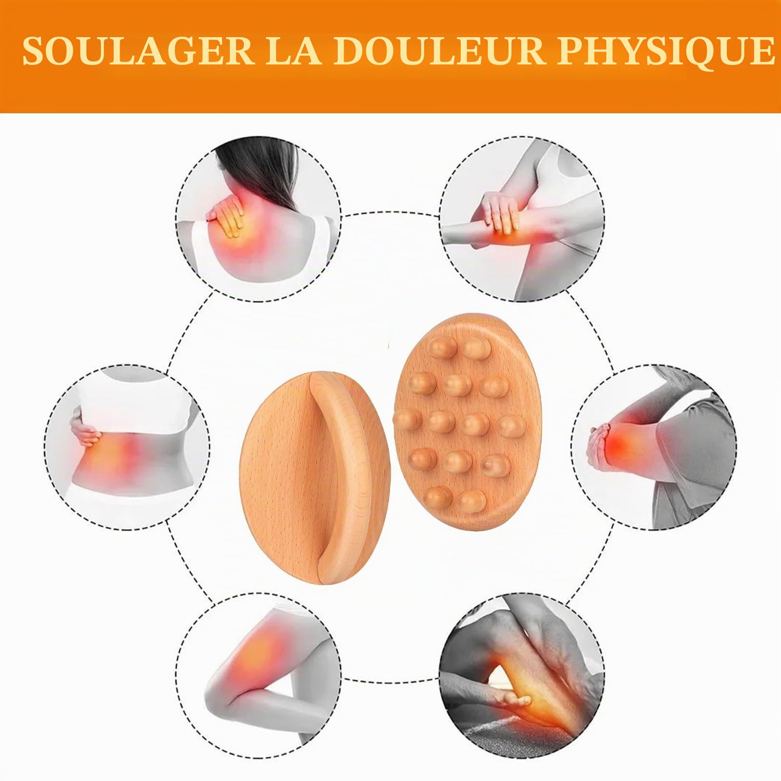 Lot de 3 outils de massage thérapeutique du bois pour le contour et la mise en forme du corps, kit de madérothérapie avec masseur de drainage lymphatique, outils de sculpture du corps en