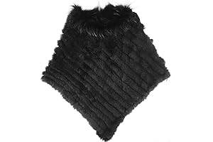 Yu He Women's Luxurious Fur Poncho with Raccoon Collar