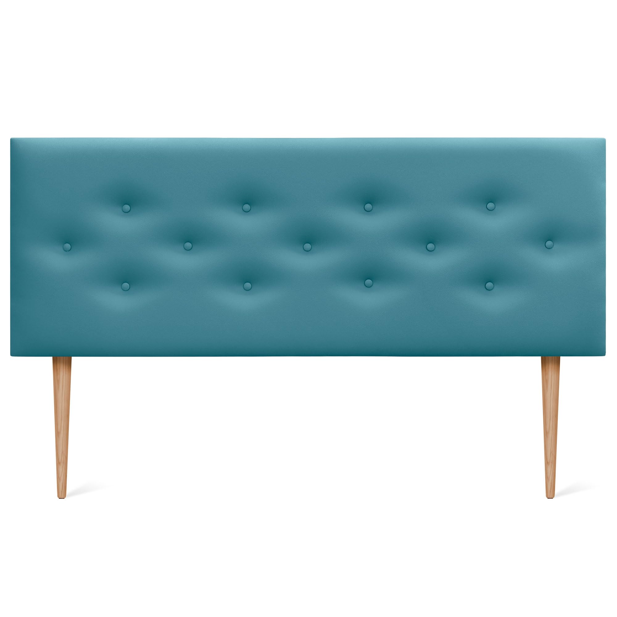 DHOME Testiera in Similpelle o Tessuto ACUALINE con 3 File Intervallate di Bottoni e Piedini Testata Imbottita Letto di Lusso (Similpelle Turchese, 135cm)