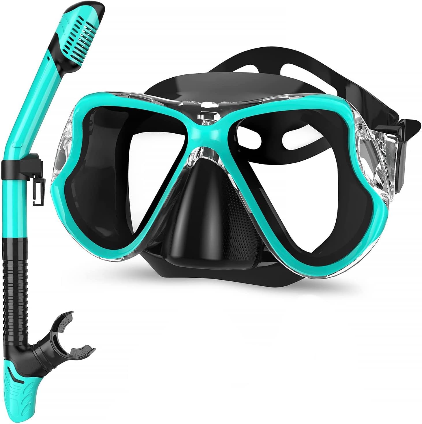 Snorkel Set, Panoramic Wide View Scuba Mask, AntiFog Tempered Glass