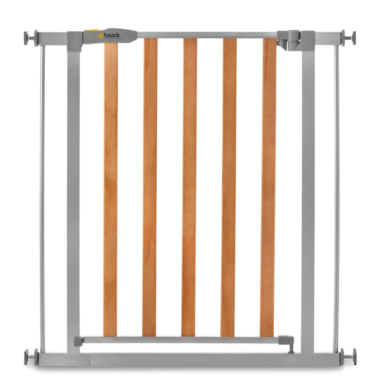 hauck Treppenschutzgitter / Türschutzgitter mit Holzoptik Woodlock 2 (Basisgitter ohne Verlängerung), für Breiten 75 - 80 cm, ohne Bohren, Einhändiges Öffnen, Beidseitig Schwenkbar, Metall (Silver)
