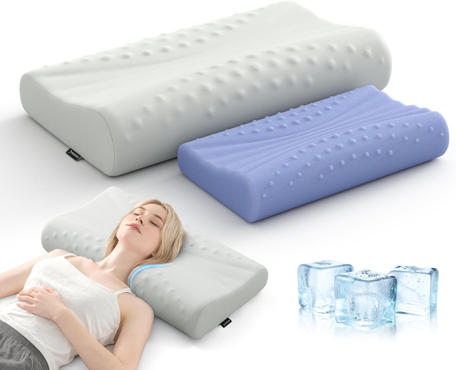 Contoured Pillow for Neck Support - 2 Heights Use Ergonomic Contour Memory Foam Pillows - Cooling Neck Pillow for Side Back Sleepers Sleeping (Light Grey)