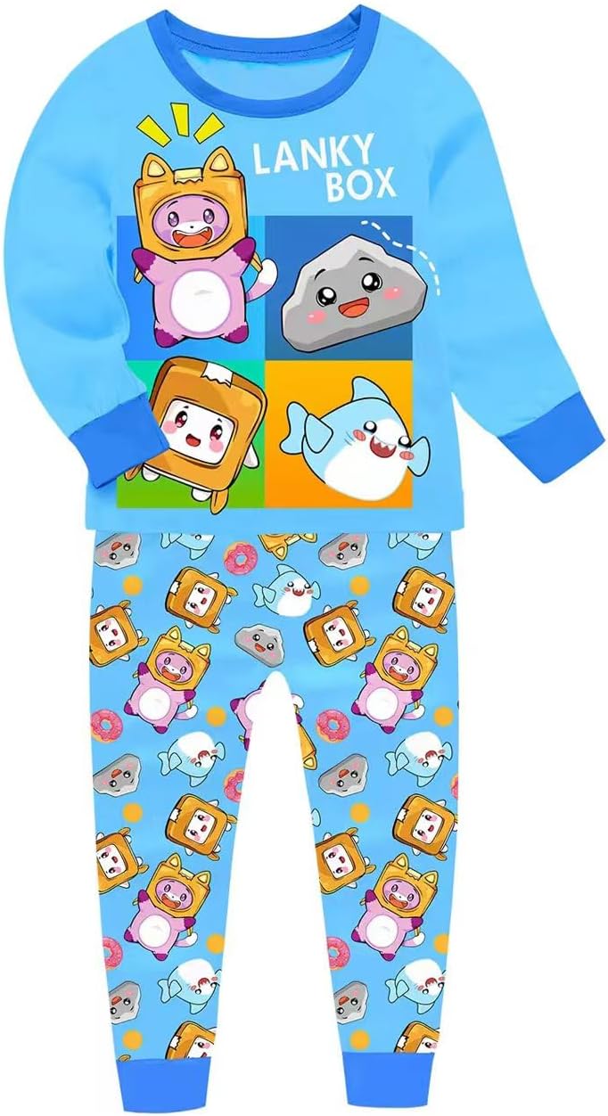 TBNRFragsLankyBox Pyjamas Set For Boys Pajamas Cartoon Kids 2Pcs Long Sleeve Cotton Pjs Nightwear Set Print Child Sleepwear