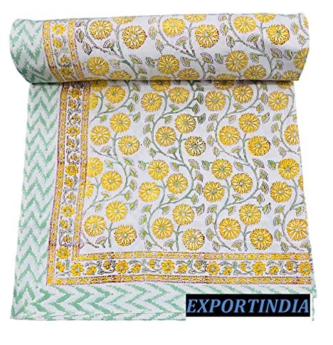 ExportindianTraditional Indian 100% Cotton Indian Jaipuri Traditional Hand Block Printed bedsheet bed cover cotton (California King US Size 108x108 Inch)