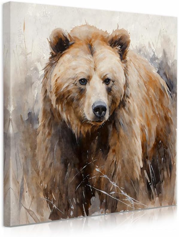 Bear Poster Rustic Woodland Bears Paintings Canvas Decor Animal Pictures Wall Art for Bedroom and Livingroom (24"X24"X1 Panel)