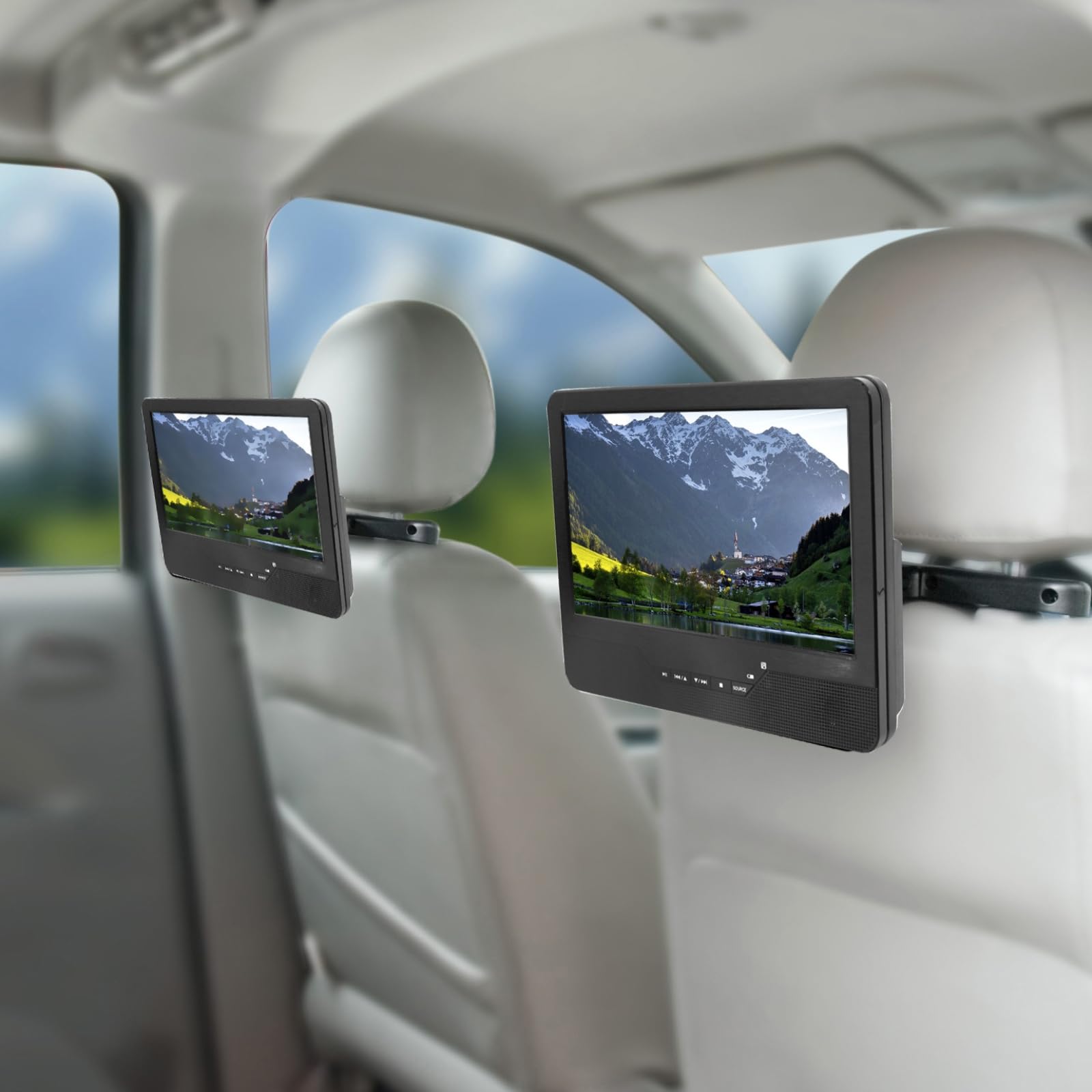 Soundmaster Reproductor DVD portátil PDB1850SW 2 monitores con Pantalla LCD de 25,9 cm / 10,1' Auriculares 16:9 Soporte para reposacabezas Batería de Coche Mando a Distancia 5.000 mAh