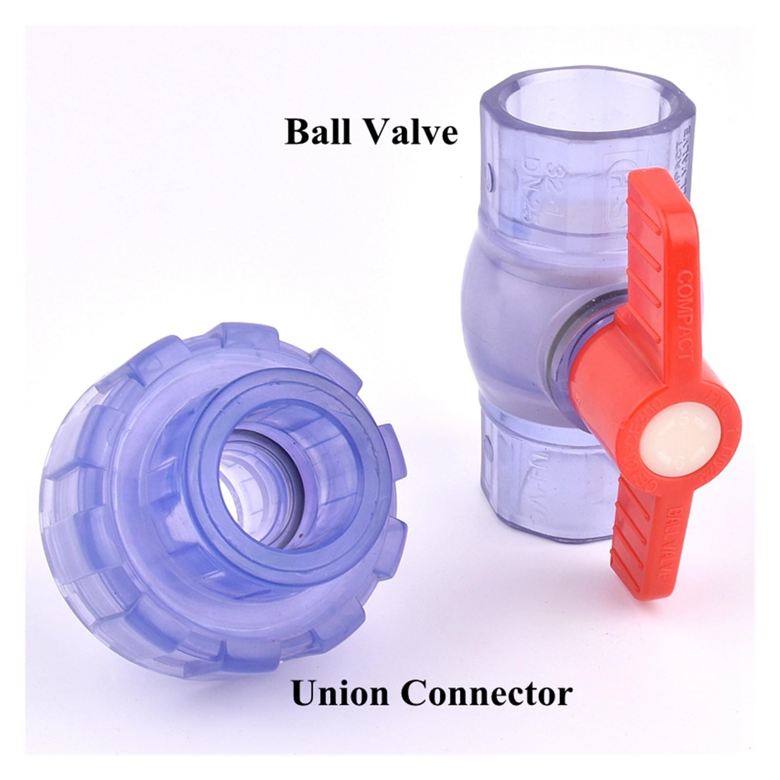 UPVC 20~63mm blu trasparente acquario serbatoio connettore irrigazione giardino valvola a sfera/diretto/gomito/tee/giunto di unione/giunto a croce(Union Connector,63mm)