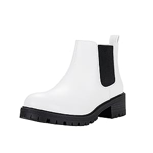 Vepose Women's 9625 Chelsea Ankle Boots, Chunky Low Heel Pull-on Booties with Elastic and Lug Sole
