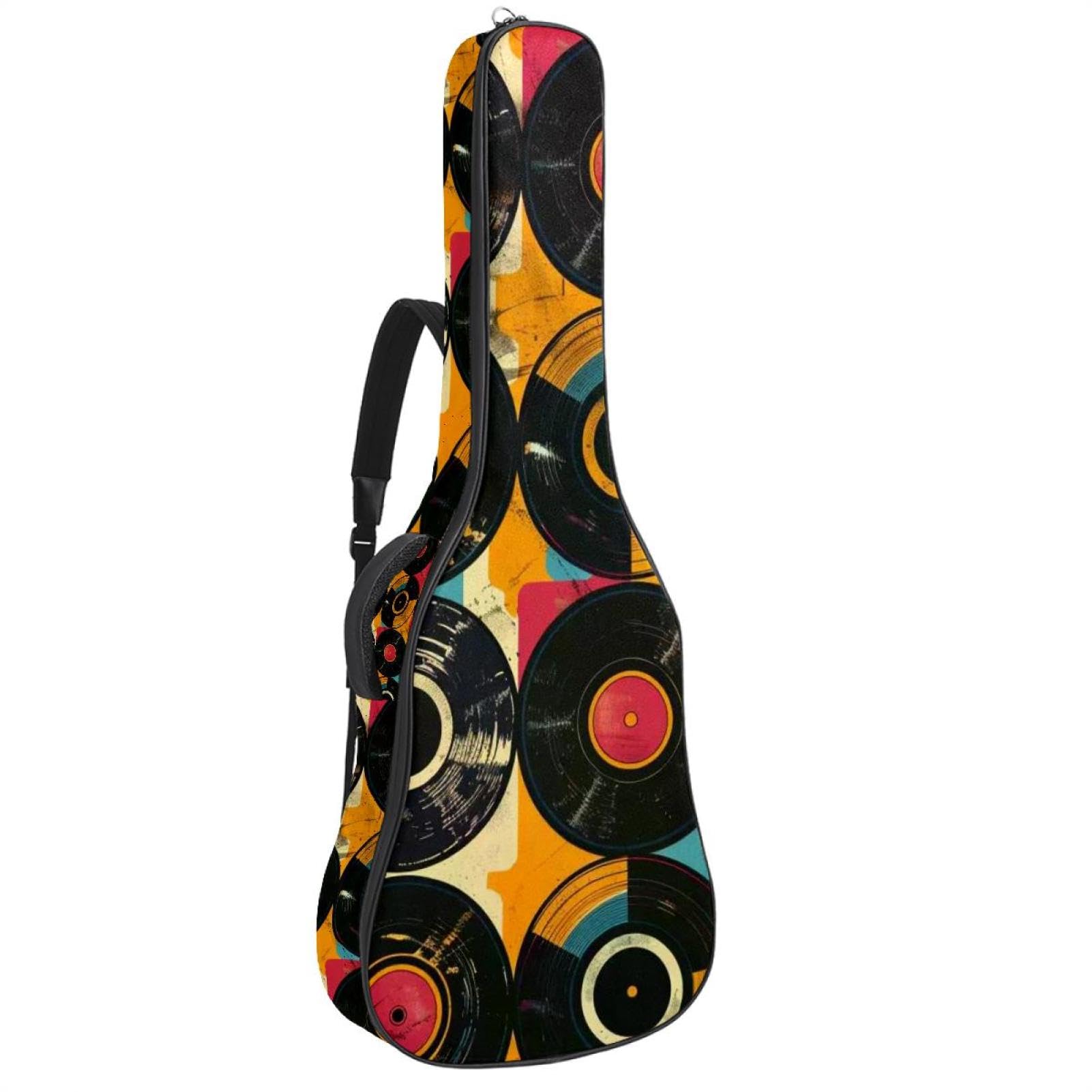 Housse pour guitare basse avec impression artistique de disque en vinyle rétro, housse pour guitare électrique de 101,6 à 104,1 cm, sac de transport imperméable Oxford pour guitare électrique