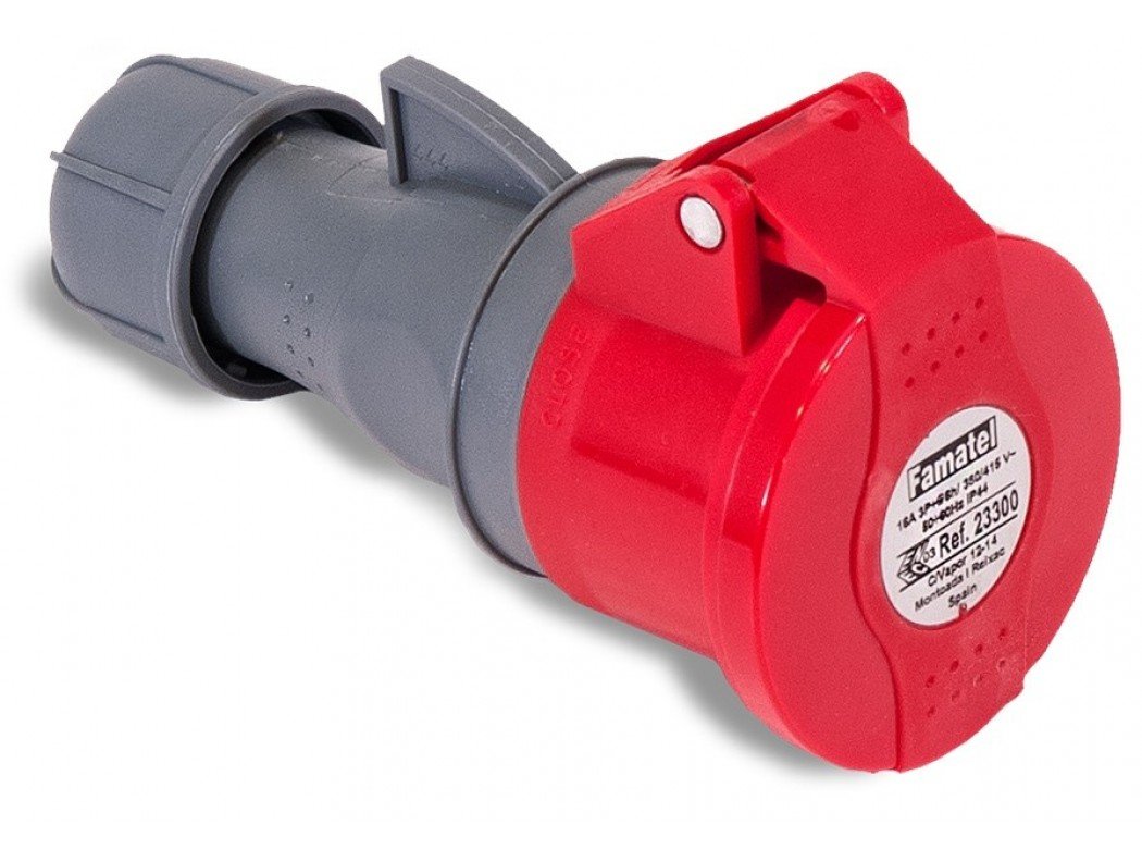 Base aérea CETAC de 3 polos + neutro + tierra Famatel M114056 de 16A para cables trifásicos