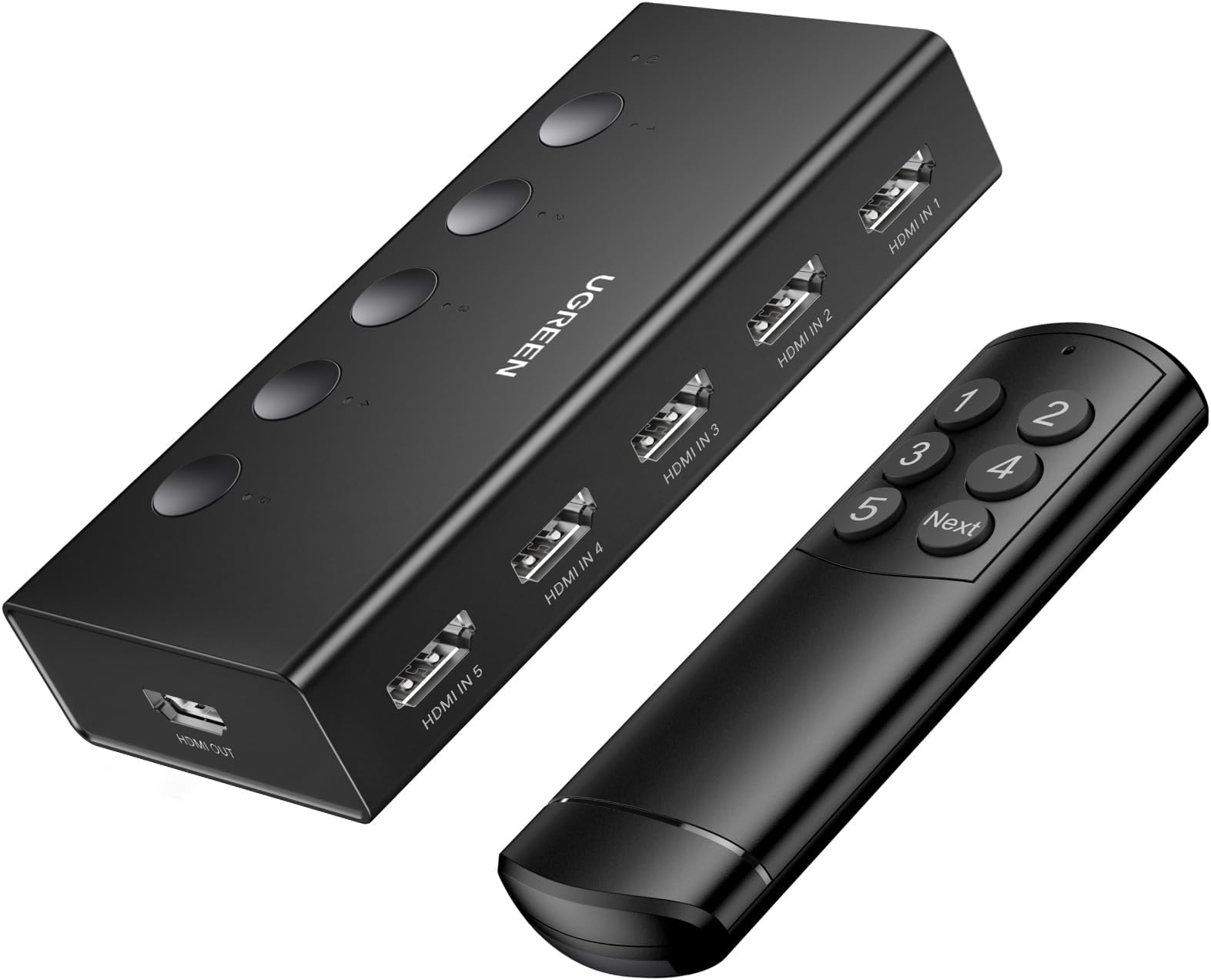 HDMI Switch 5 in 1 Out, HDMI Splitter 4K@60Hz with Remote, 5 Port Hdmi 2.0 Switcher Support 3D CEC HDR HDCP 2.2, Compatible with PS5/4, Xbox, TV Box, Blu-Ray, HDTV, Monitor, Projector (Black)