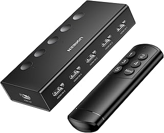 UGREEN HDMI Switch 5 in 1 Out, HDMI Splitter 4K@60Hz with Remote, 5 Port Hdmi 2.0 Switcher Support 3D CEC HDR HDCP 2.2, Compatible with PS5/4, Xbox, TV Box, Blu-Ray, HDTV, Monitor, Projector (Black)