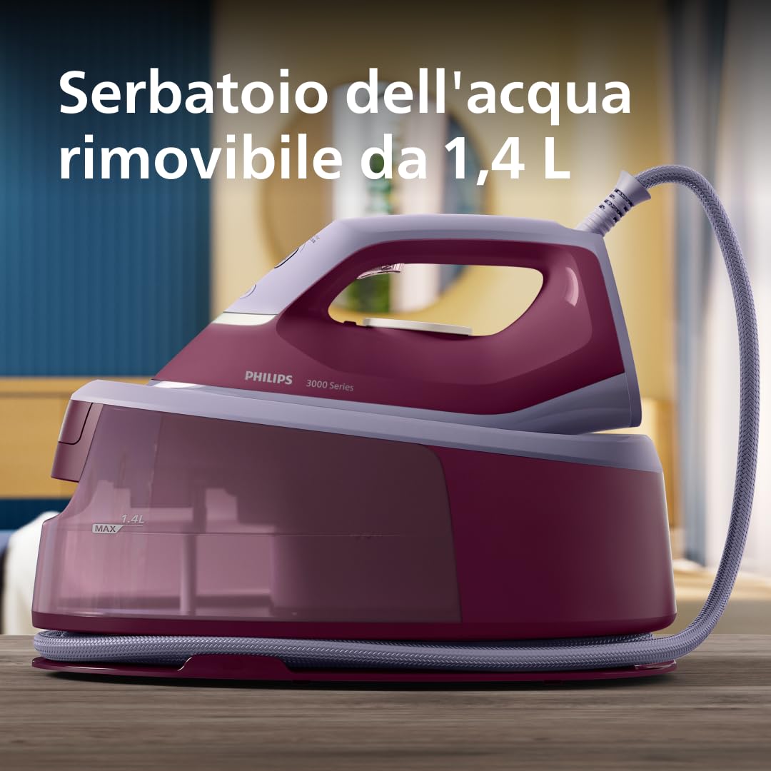 Philips Ferro da Stiro con Caldaia 3000 Series - 2400W, 140g/min Vapore Continuo, 350g Colpo di Vapore, 6 Bar, Veloce e Potente, Vapore Verticale, Piastra in Ceramica (PSG3001/30)