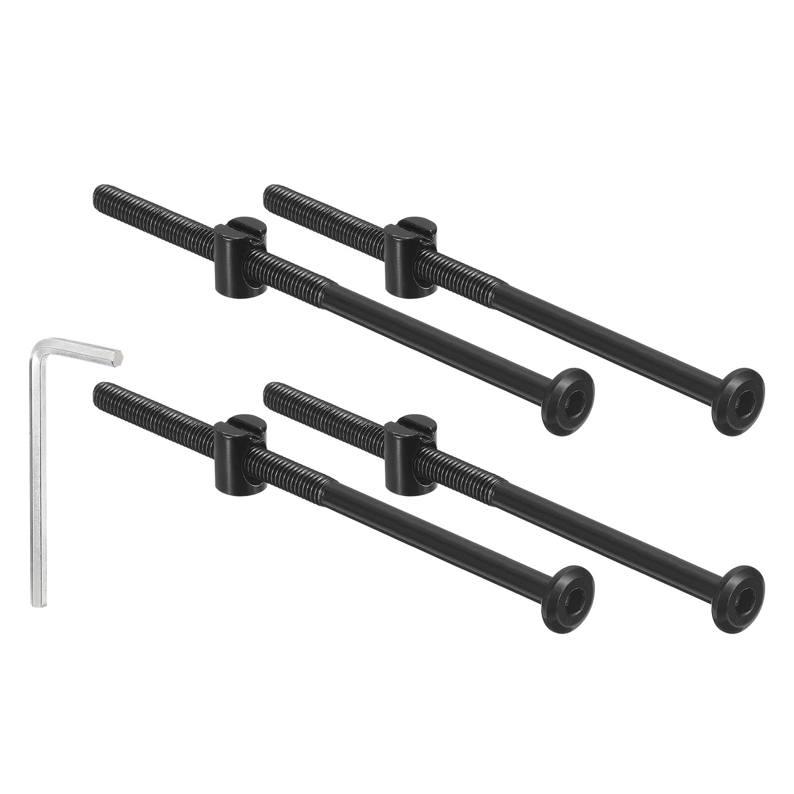 TA-VIGOR M6 x 120mm Furniture Bolts and Barrel Nuts Set with Hex Socket Head and M4 Wrench, 4Pcs Bed Frame Screws Kit for Chairs Tables Cabinets, Black Carbon Steel Fasteners