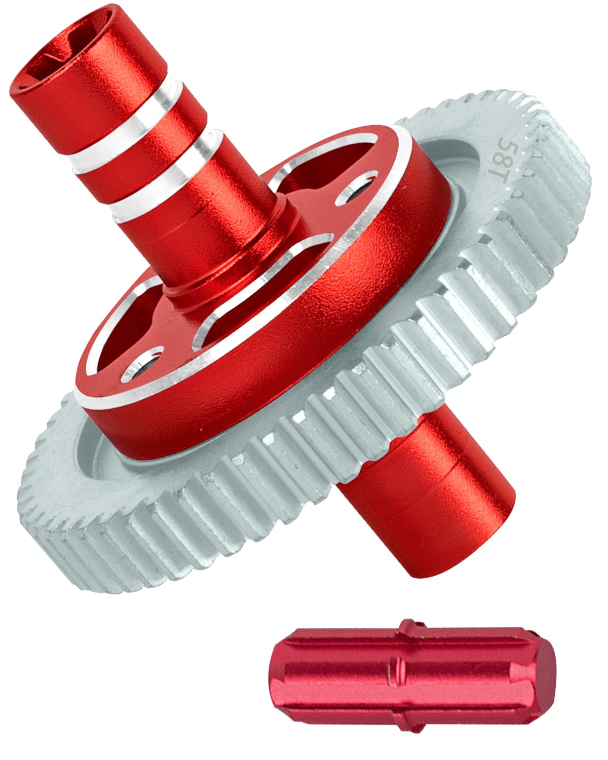 RCHuiWow 0.8 Mod 58T Slipper Clutch Upgrades Part for 1/10 Big Rock/Granite/Senton/Vorteks 3S BLX,Kraton/Outcast 4S BLX,1/8 Typhon 3S BLX,Metal RC 0.8 Mod 58T Spur Gear w/Slipper Shaft,Red
