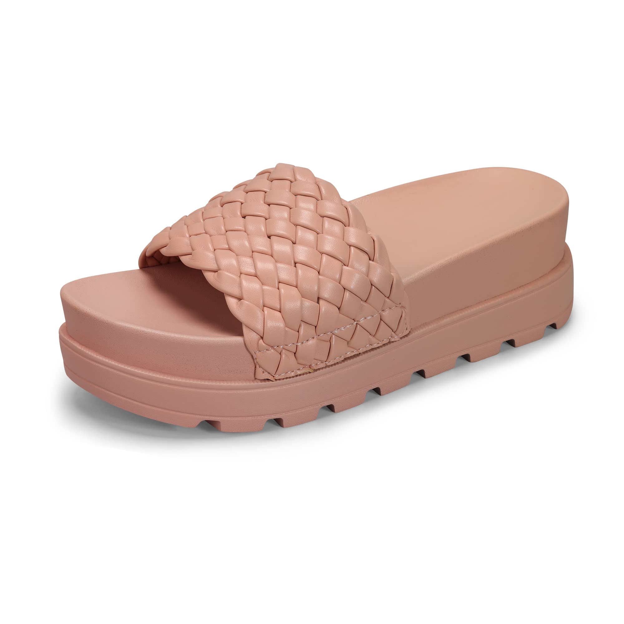 LUCKY STEP Women's Platform Sandals Braided Strap Flatform Slide Open Toe Casual Summer Beach Outdoor Wedge Woven Belt Slipper