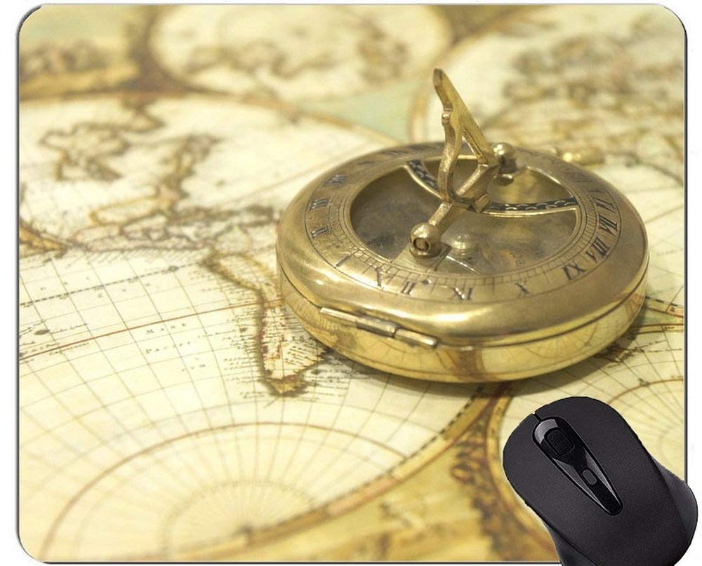 Compass Mouse Pad With Locking Edge,Vintage Sun Compass Map Of The World Mouse Pad With Stitched Edge