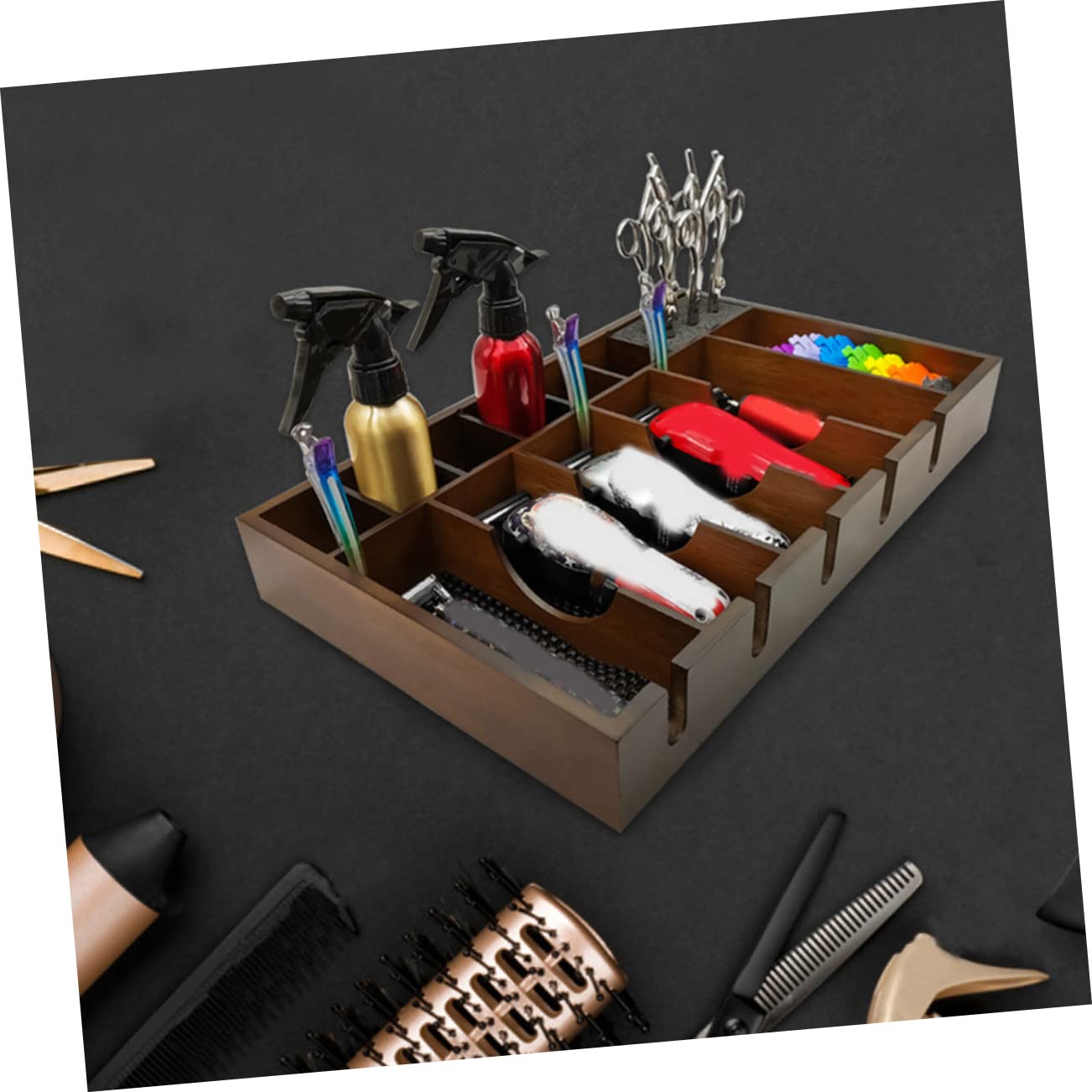 VICASKY Organisateur en Bois Massif et Design à Grille Rationnelle Grosse Capacité Porte-outils Pratique pour Salon de Coiffure pour Ciseaux et Tondeuses Professionnelles
