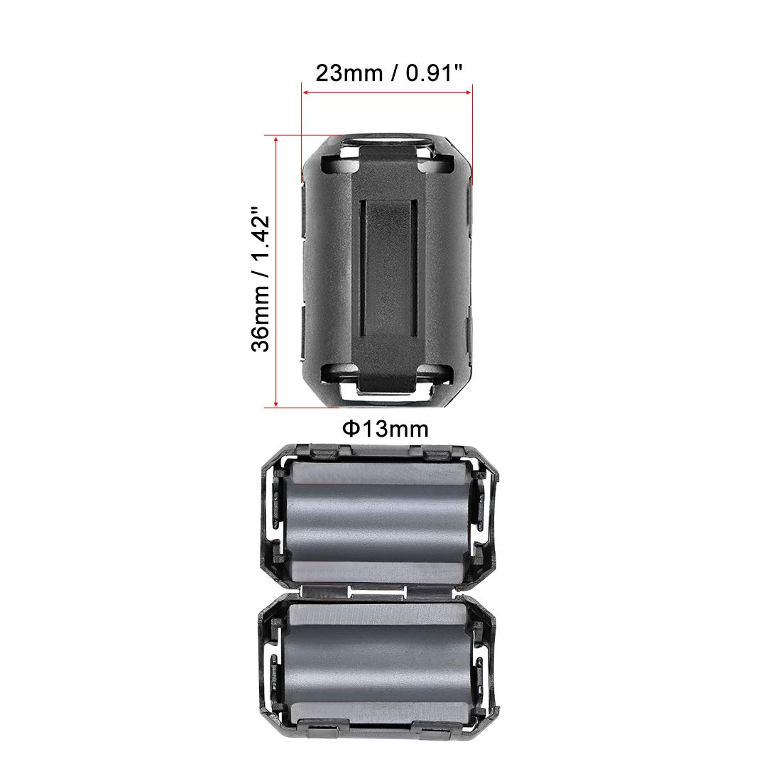 uxcell 13mm Ferrite Cores Ring Clip-On RFI EMI Noise Suppression Filter Cable Clip, Black 5pcs