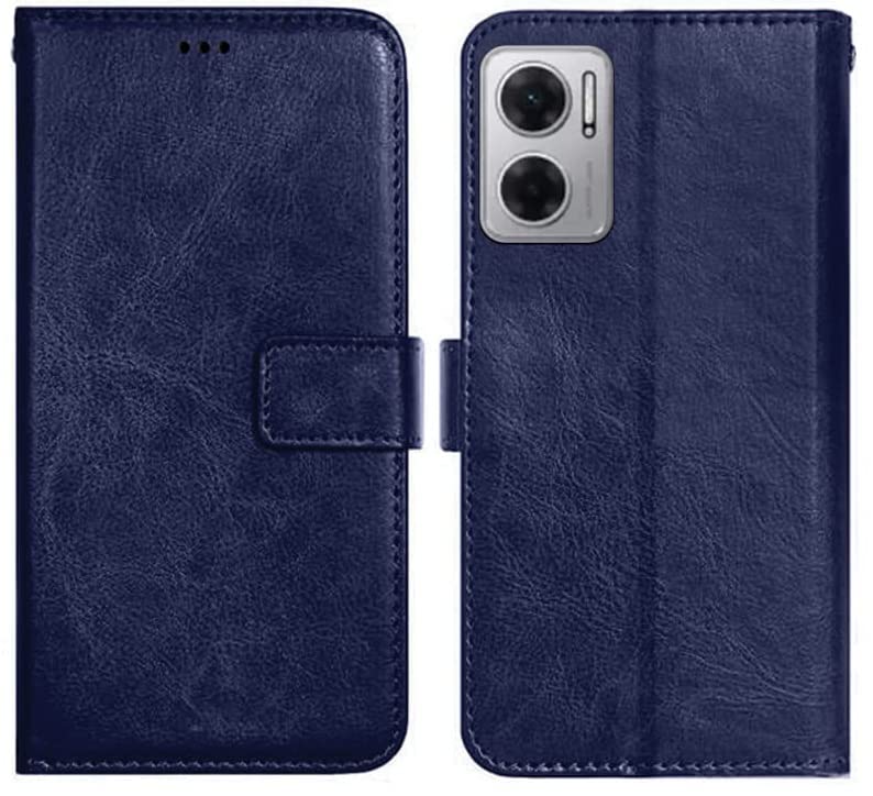 Image of Inside Rubber TPU with Card Pockets Magnetic Closure Protection Flip Back Cover Compatible with REDMI 11 Prime 5G (Blue)