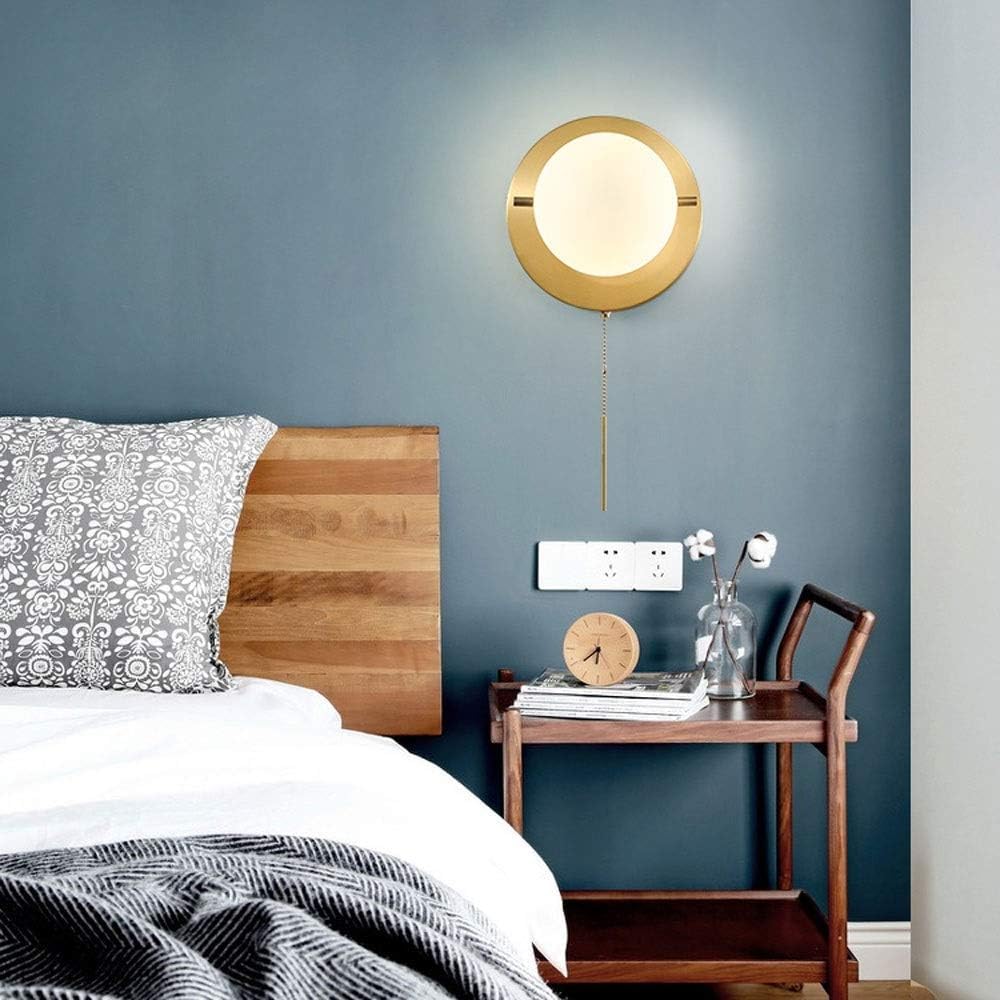 HYJAUSXB European Wall Light - Glass Globe Lamp Indoor Bedside with Pull Cord Switch Copper Metal Sconce, Pendant
