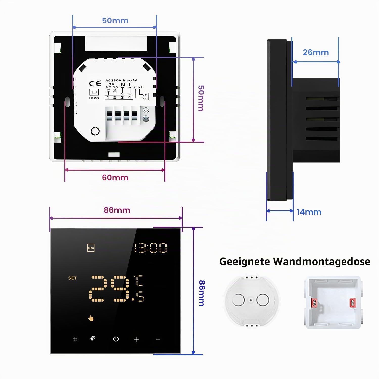 Smart WiFi Thermostat für Wasser-Fußbodenheizung und Gasboiler, Programmierbar Raumthermostat Unterstützen Alexa, Google Home Sprachsteuerung und Smart Life App Fernbedienung (2,4-GHz-WiFi)