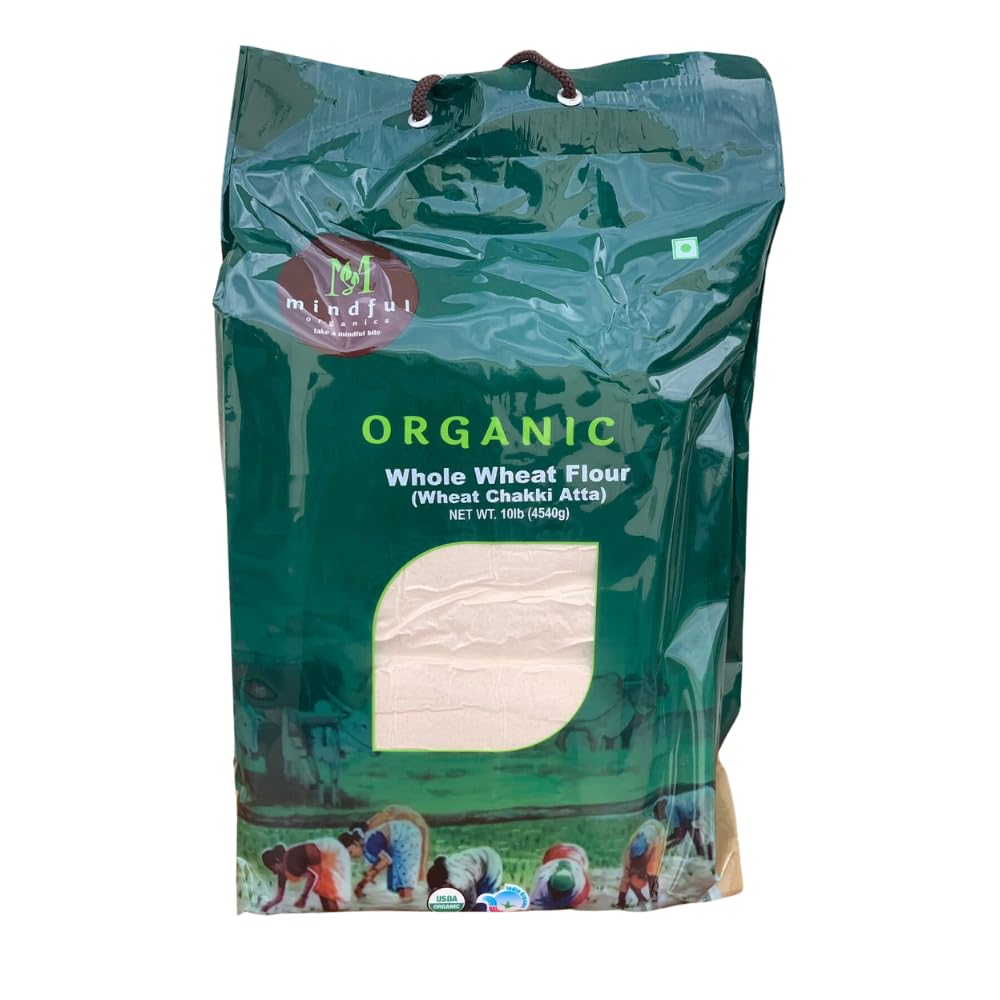 Mindful Organics | Organic Whole Wheat Flour (Wheat Chakki Atta) 10 lbs - Premium Stone-Ground Whole Wheat Flour for Authentic, Nutritious Breads - Vegan, Organic, No Added Colors or Preservatives