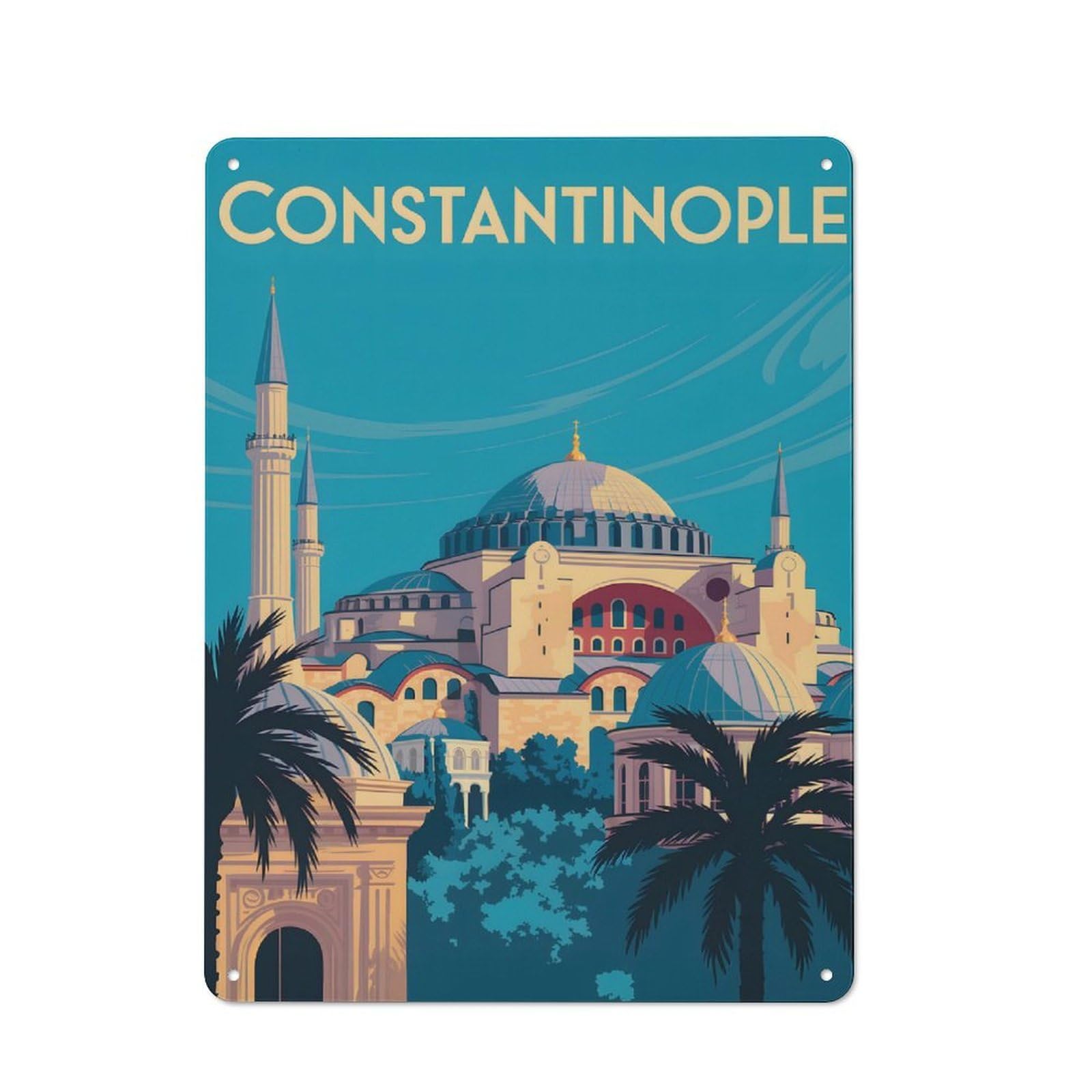 Junmoney Style-23 Rustic Tin Sign 40X30cm Featuring Constantinople Travel For Living Room Wall, For Room Styling Across Living Rooms And Feature Walls