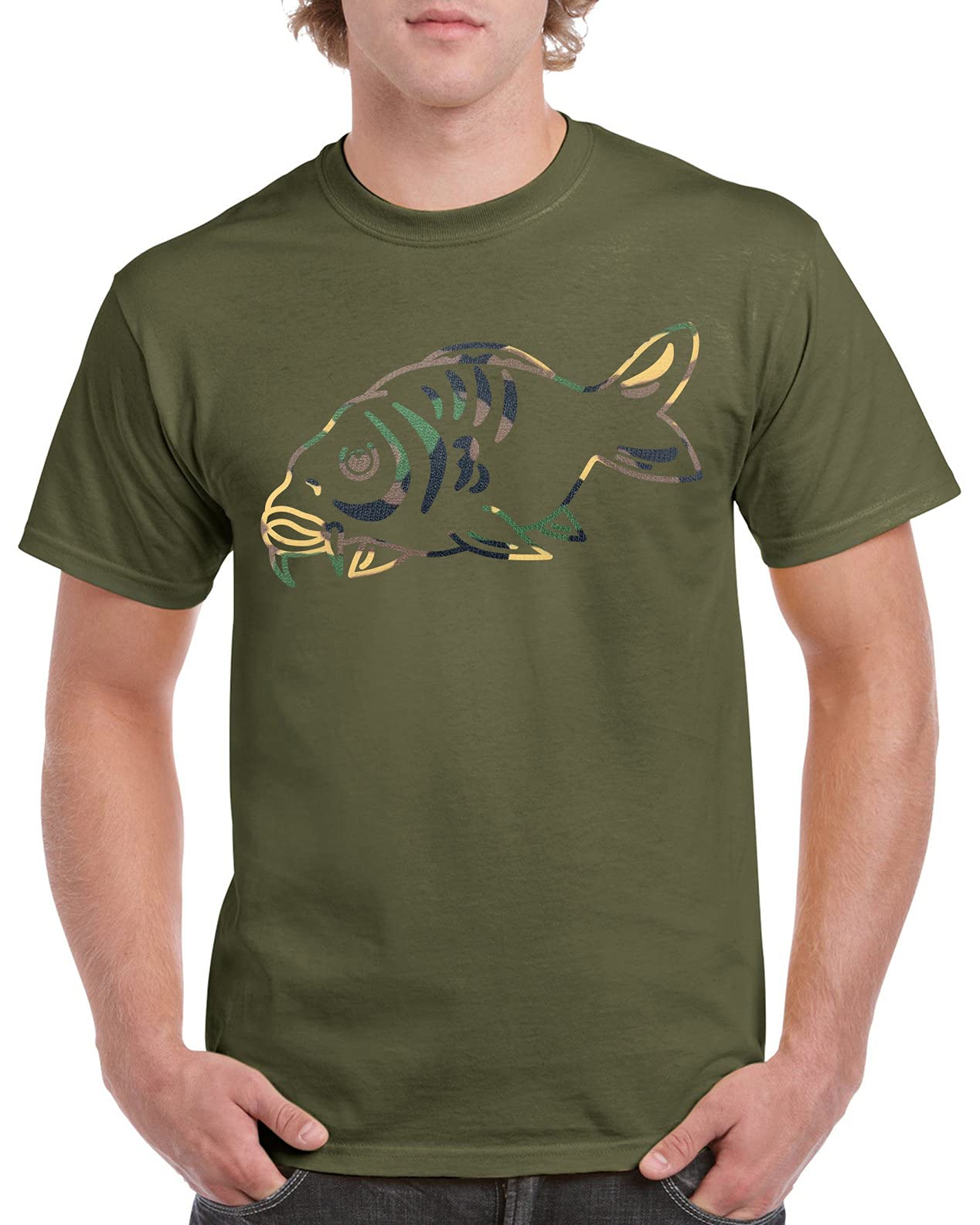 CrazydecalsFishing T-Shirt with Large Camouflage Carp Fish Design