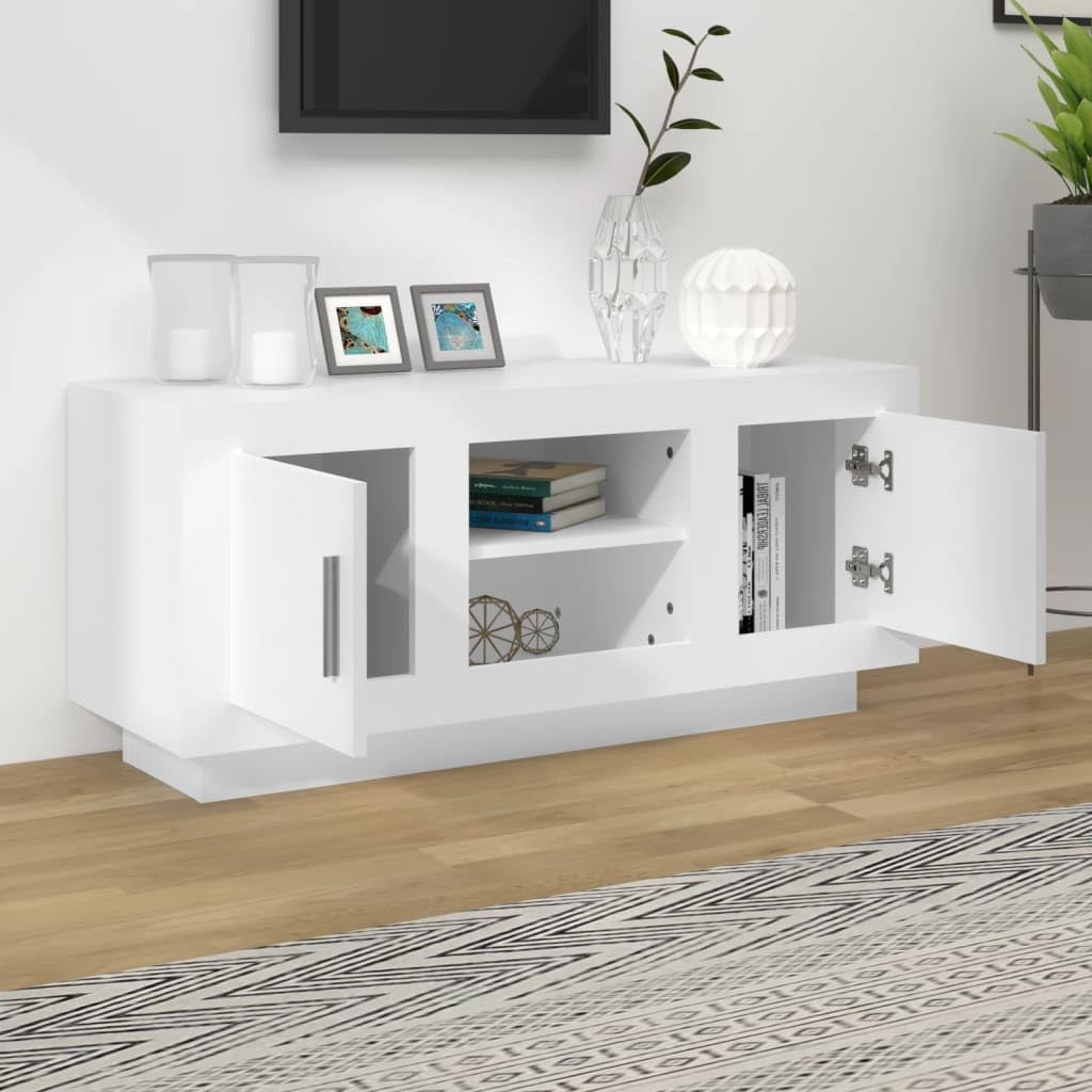 TV-Schrank Weiß 102x35x45 cm Lowboard aus Holzwerkstoff Modernes TV-Board mit Ablagen Fernsehtisch für Wohnzimmer Entertainment-Center Mediaschrank für Konsolen und Media-Player