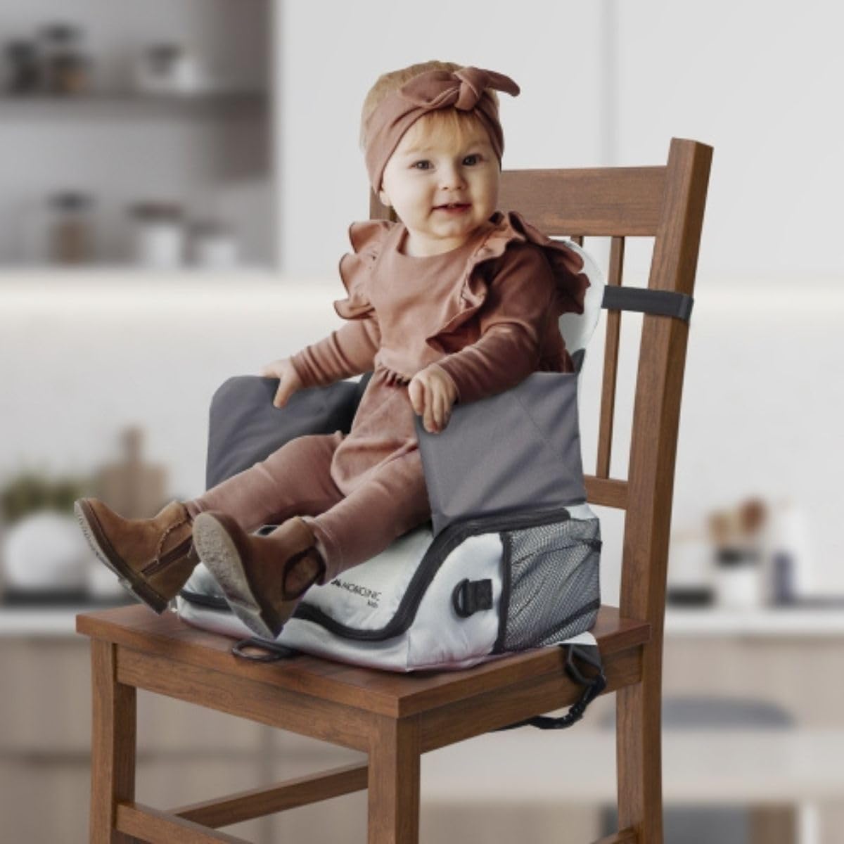 Mobiclinic® kids, Seggiolino portatile bambini, Seggiolone da viaggio, Monkey, 6 a 36 mesi, Fino 15kg, Pieghevole, Imbracatura regolabile 5 punti, Con portaoggetti, Grigio