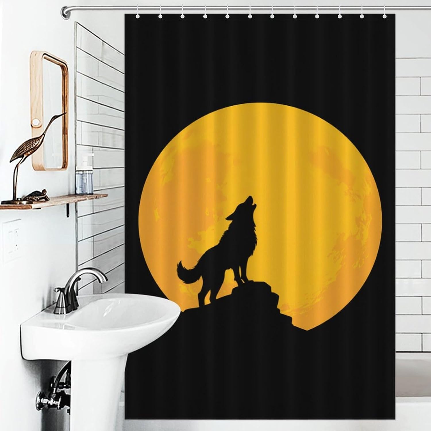 Howling Wolf Shower Curtain 46.85x70.87Inch（119x180cm） Polyester Bath Curtain Shower Curtains Printed Decorative