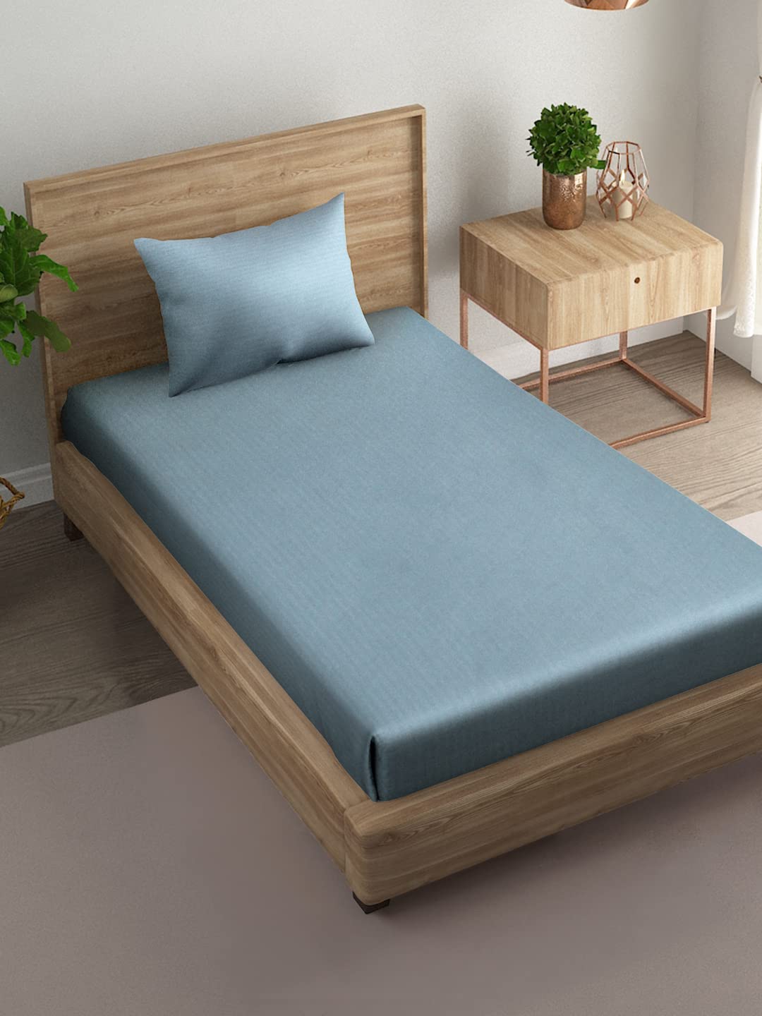 Naksh 100 Cotton 210 TC Stripes Single Bedsheet for Single Bed, Jean