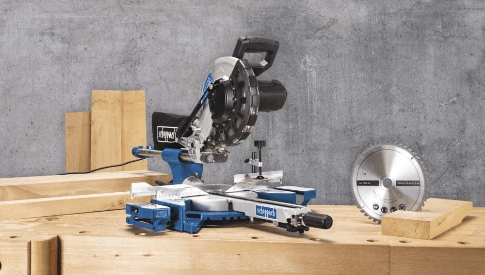 Scheppach Scie à onglets avec démarrage progressif & laser HM254 | 2000W | Lame Ø255mm | Largeur/hauteur de coupe & wolfcraft 5208000 Équerre 3D d'onglet
