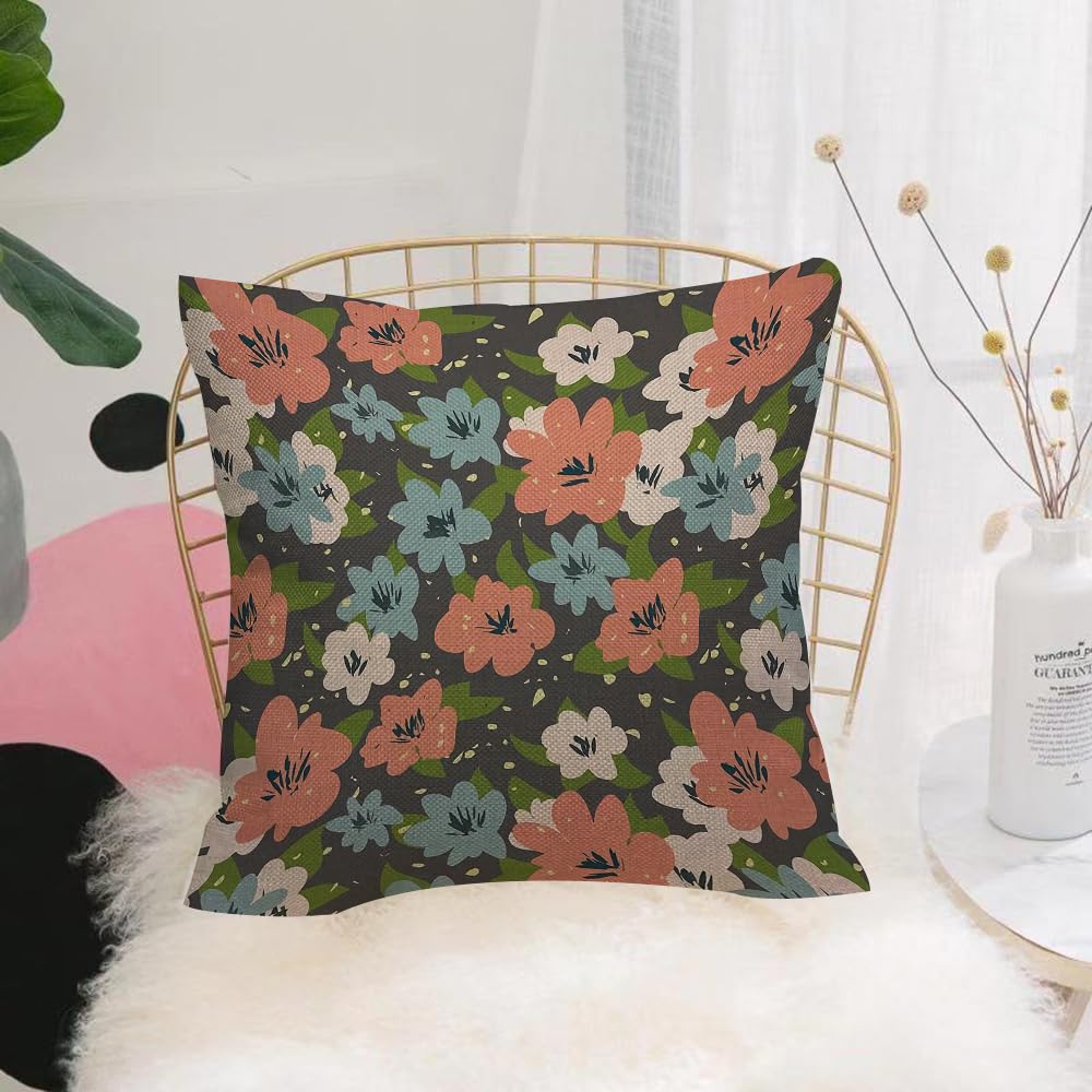 HYMSXW Cushion Cover,Throw Pillow Case Home Decorative for Living Room Bedroom Sofa Chair 20X20 Inch,Flower Pattern Coral Teal Green Flat Design,Pillowcase 50X50cm