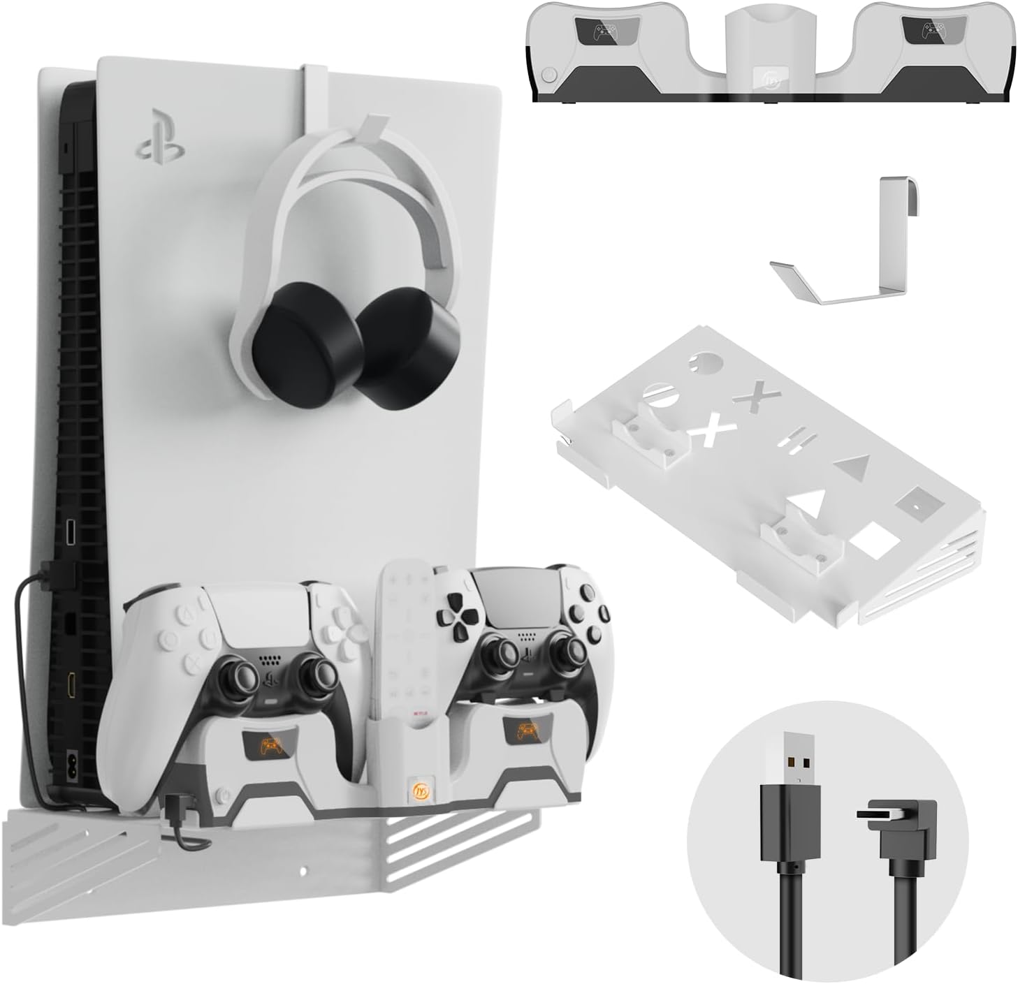 Charging Stand Compatible with Playstation 5 Slim and PS5 Disc and Digital Edition,Charging Dock with Wall Mount Kit for PS5 Controller Headset VR2 Accessories Stand Holder (Metal)