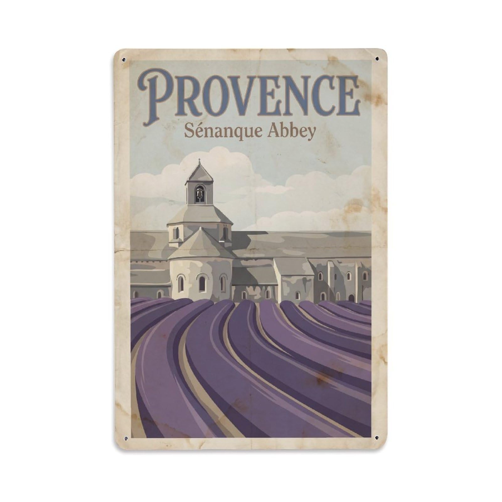 Gead 8X12inch Style Vintage Travel Provence Abbey Lavender Metal Tin Sign