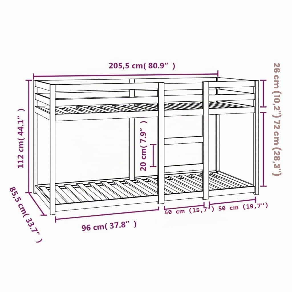 vidaXL Litera Cama Individual Doble Mueble Dormitorio Escalera Barandillas Protección Juvenil Niños Infantiles de Madera Maciza de Pino Blanca