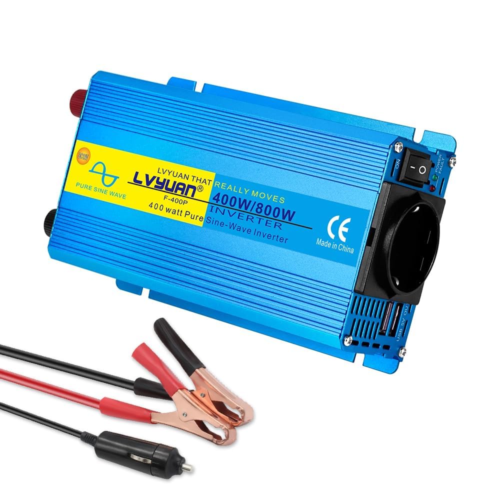 LVYUAN Pur Sinus Convertisseur 12V 220V 400W /800W Onduleur | avec 2 Ports USB