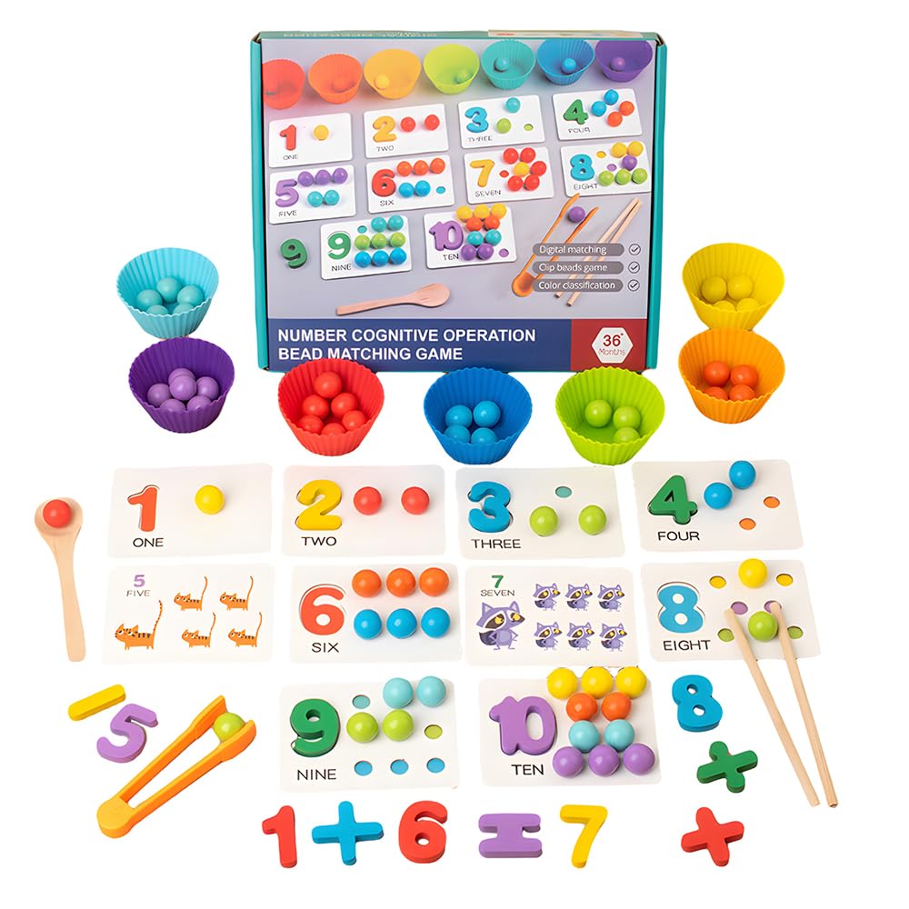 Jeu éducatif Montessori Arithmétique - Perles En Silicone, Baguettes, Cuillères, Pour Apprendre Les Maths En S'amusant (1 Pièce)