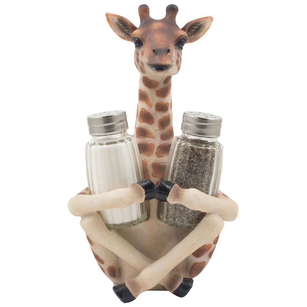 Dwk Yellow Safari Giraffe Long Neck Salt Pepper Shaker Holder Set Kitchen Decor Figurine Statue