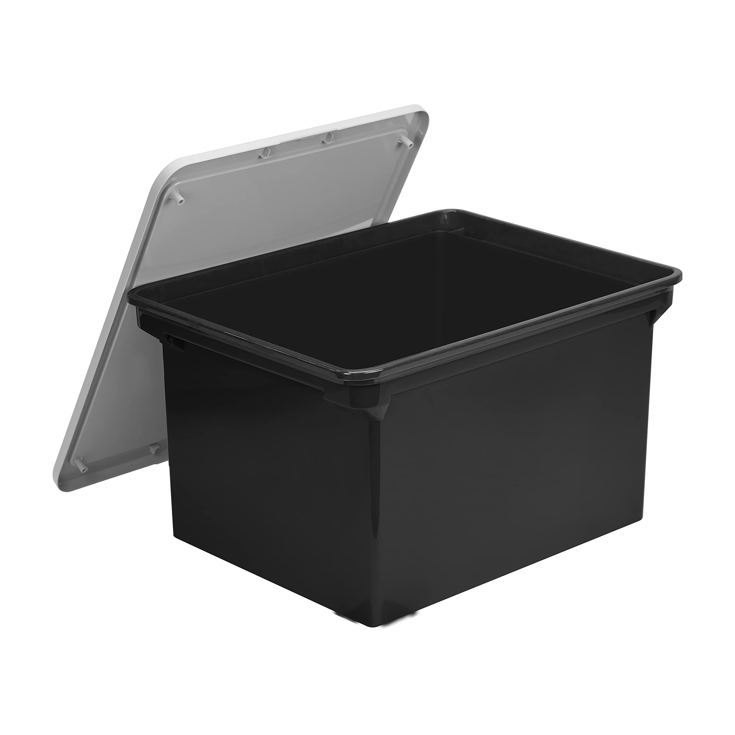 Scatola portaoggetti in plastica con coperchio a scatto, formato lettera/legale, nero/argento (61528A01C)