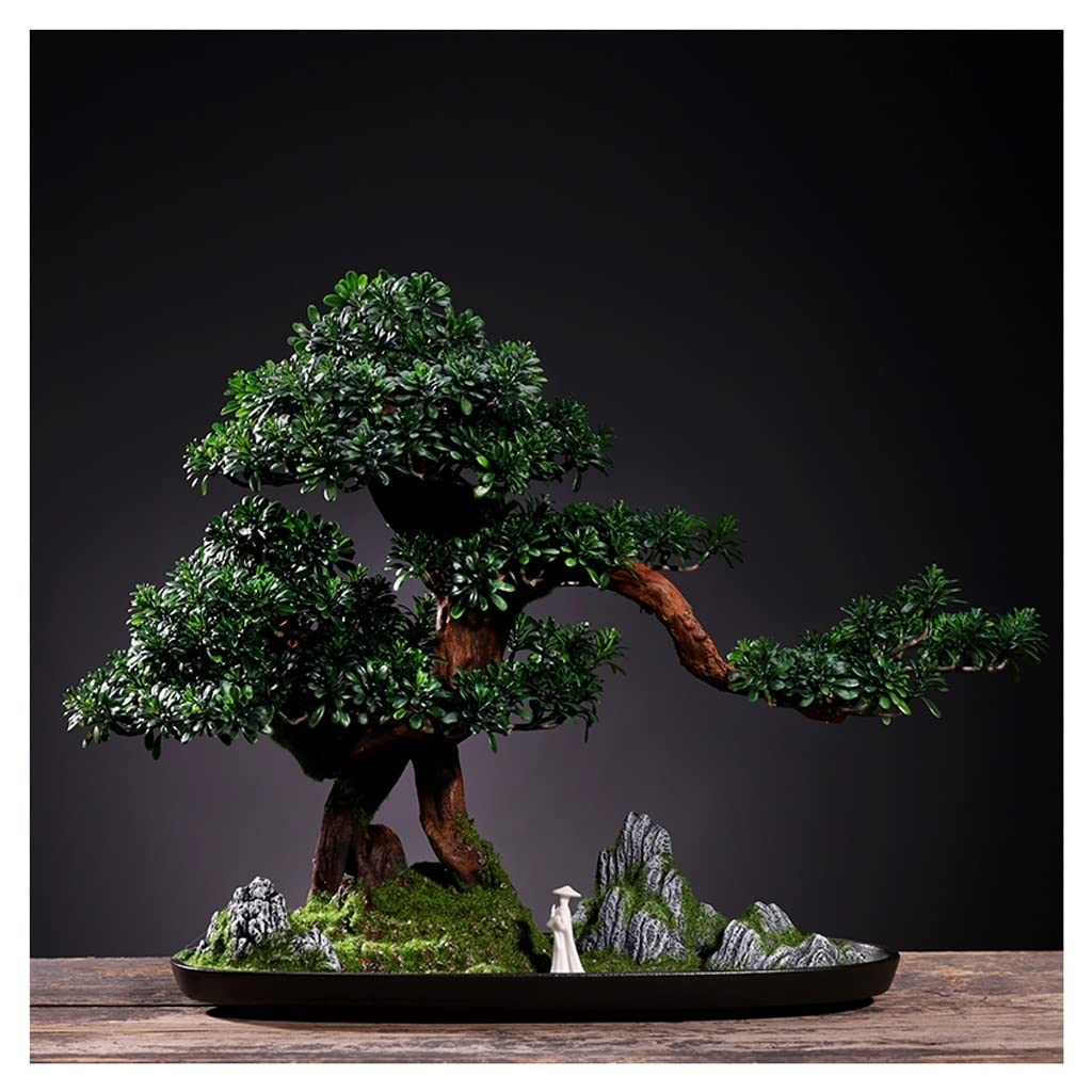 Artificial Bonsai Tree Artificial Bonsai Zen Decor Simulation Potted Plant Rockery White Sand Moss Landscape Crafts for Office Desktop Ornaments Indoor Greening Fake Tree