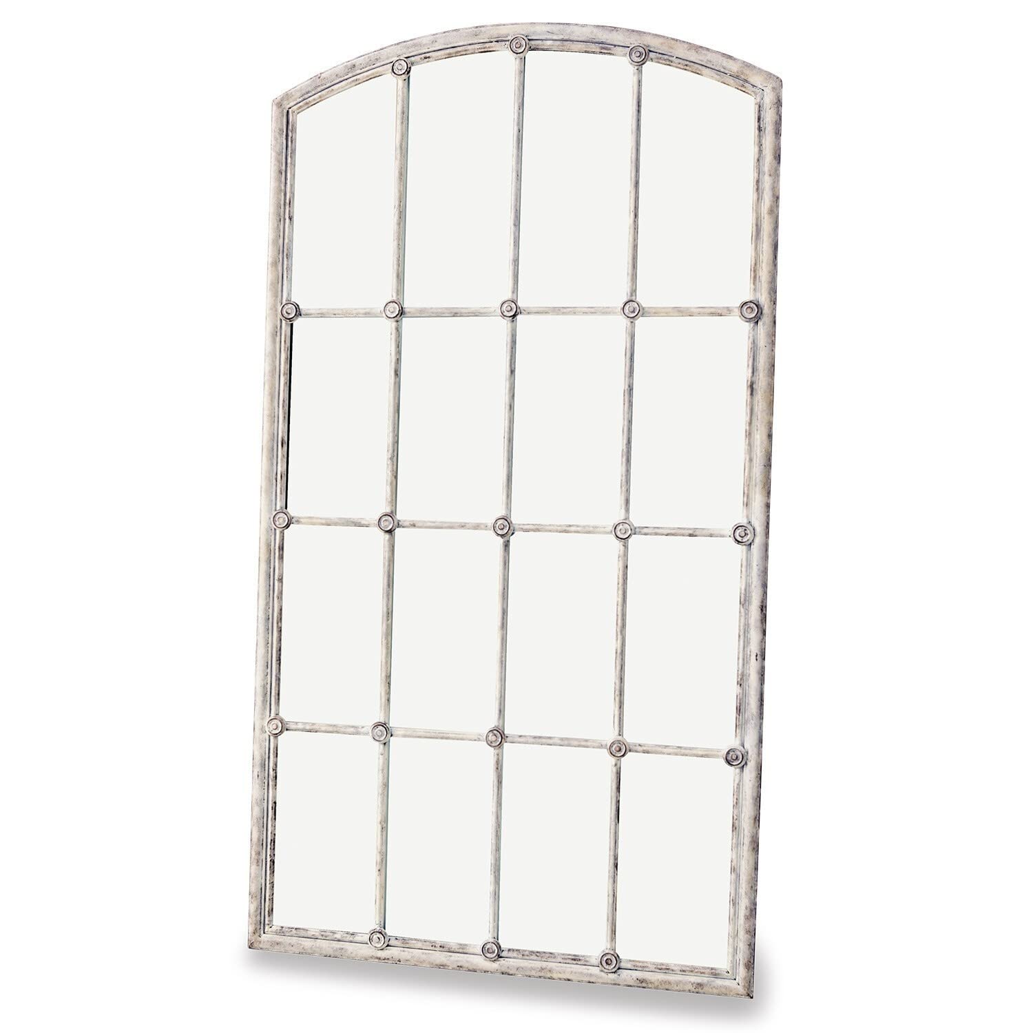 Loberon Tobiah Specchio - Con listelli applicati - In ferro con finitura anticata, bianco antico
