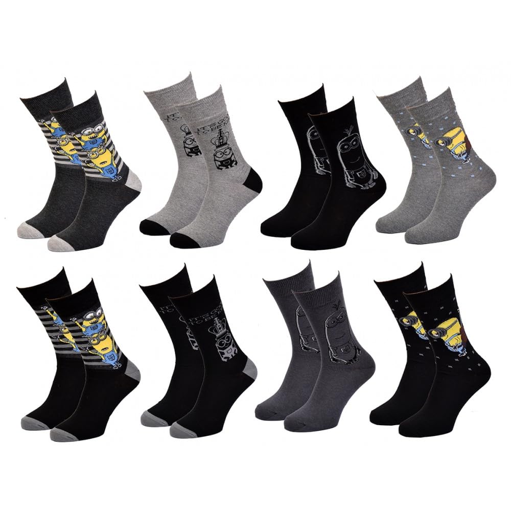 Ozabi Men's Pack Of 8 Pairs 4967 Socks Pack Despicable Me (As8, Numeric, Numeric_5_point_5, Numeric_8, Regular, Regular, )