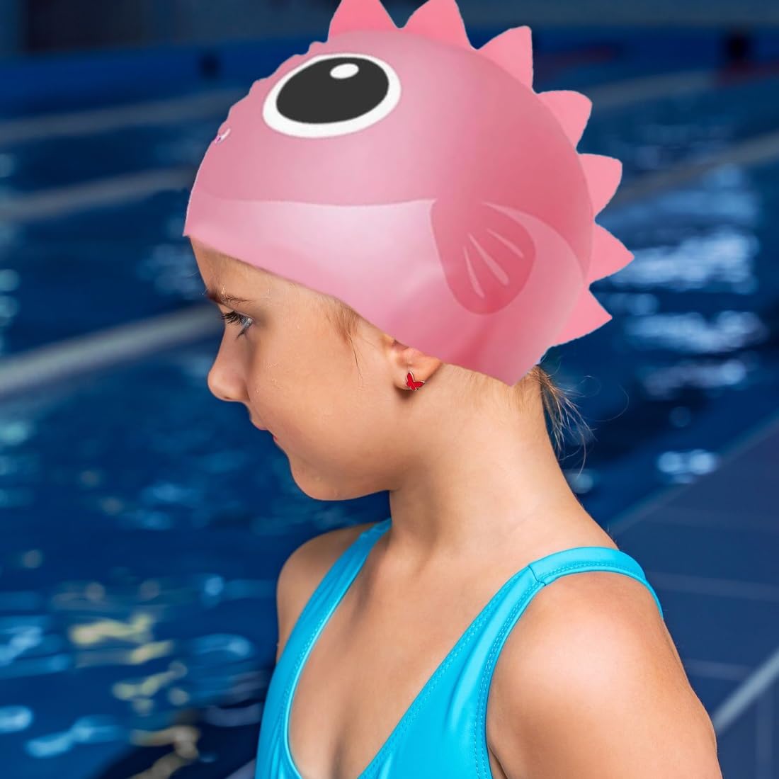 LAKJUOZ 2 Pezzi Cappello da Nuoto Rosa per Bambine, Motivo Unicorno, Taglia Versatile per Ragazze 1-7 Anni