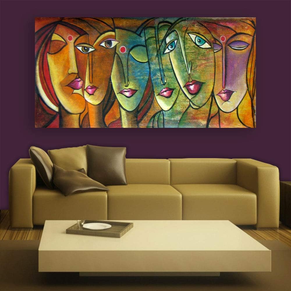 Inephos Cotton and Wood Femininity - Humans Framed Painting, Orange, Abstract, 85 x 40.5 cm