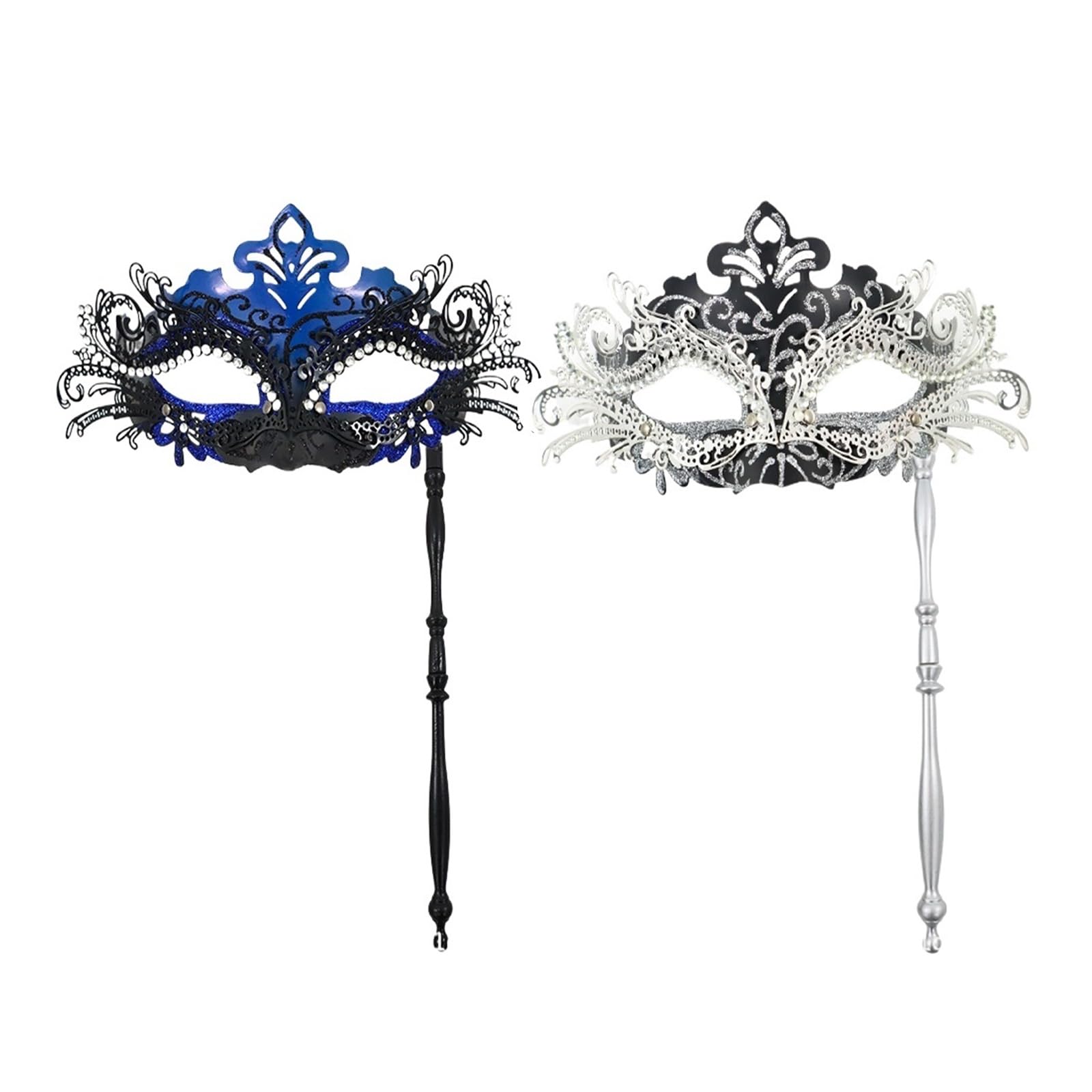 MLYPRU Masquerade Mask for Women with Stick, Masquerade Ball Masks with Rhinestones Couples Mardi Gras Mask for Halloween Venetian(Set D)