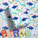papel regalo dinosaurios Lo que puede obtener: recibirá 6 rollos de papel de regalo de dinosaurio, 6 etiquetas de dinosaurio y 10 piezas de cuerda de algodón, la cantidad suficiente satisfará sus diferentes demandas de uso y reemplazo