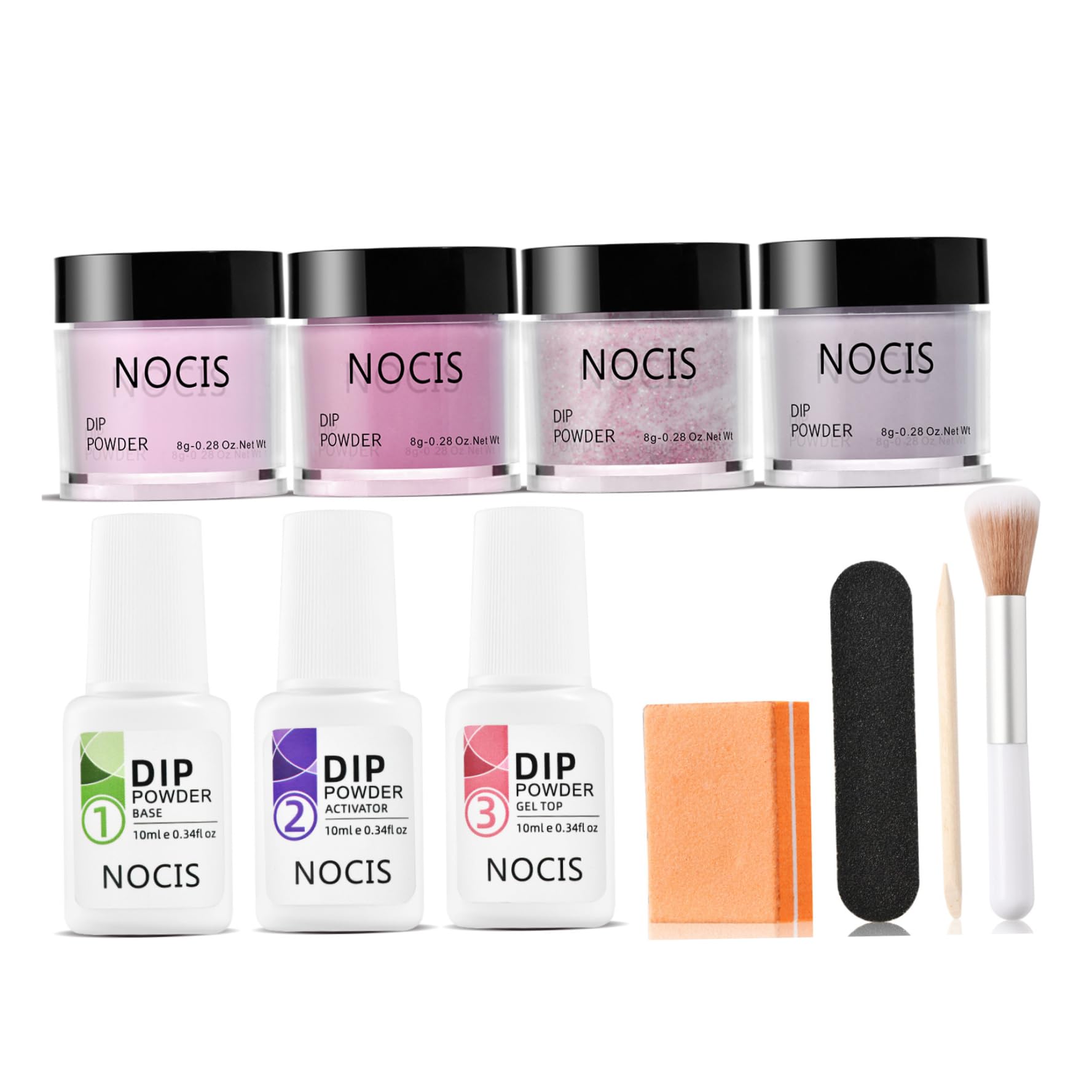 Kit de démarrage pour ongles en poudre à tremper, 4 couleurs, kit de poudre à tremper pour ongles, finition brillante ou givrée avec base, top coat activateur, manucure liquide pour la maison, le bri
